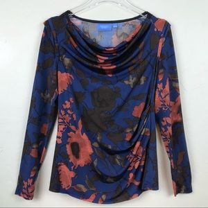 VERA WANG Elegant LS Floral Side Gather Blouse MED